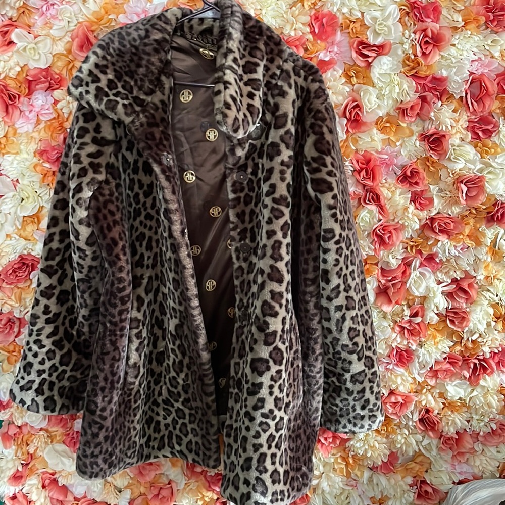 Dennis Basso Faux Fur Cheetah Jacket with Pockets